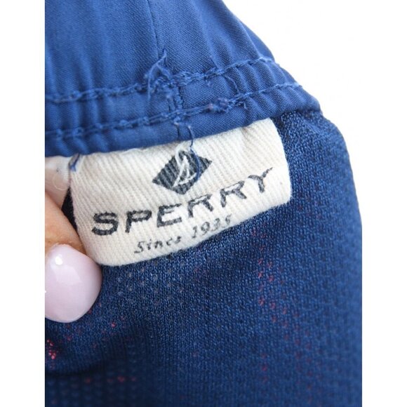 Sperry Mens Sz L Swim Trunks Board Shorts Palm Print Navy Blue Red Pockets - Picture 8 of 9